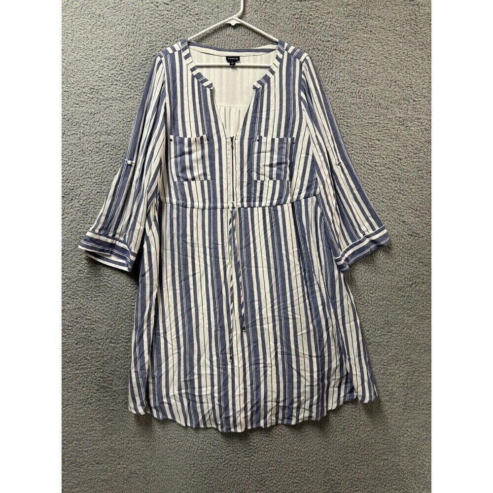 Torrid Dress Womens 1X Blue Chambray Denim Zip Pockets Plus Size Adjustable